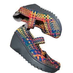 NWOB Bernie Mev Chesca woven rainbow Mary Jane platform wedge shoes sz 38
